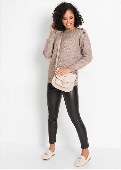 Bonprix Moderner Pullover Mit Knopfverzierung - Braun - Damen