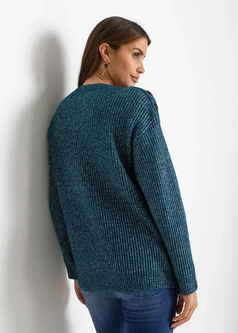 Bonprix Moderner Pullover Mit Knopfverzierung - Petrol - Damen