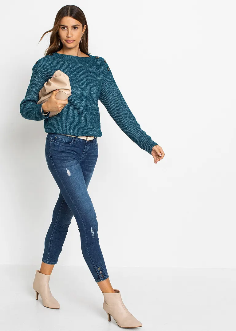 Bonprix Moderner Pullover Mit Knopfverzierung - Petrol - Damen