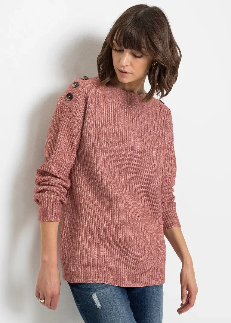 Bonprix Moderner Pullover Mit Knopfverzierung - Rosa - Damen