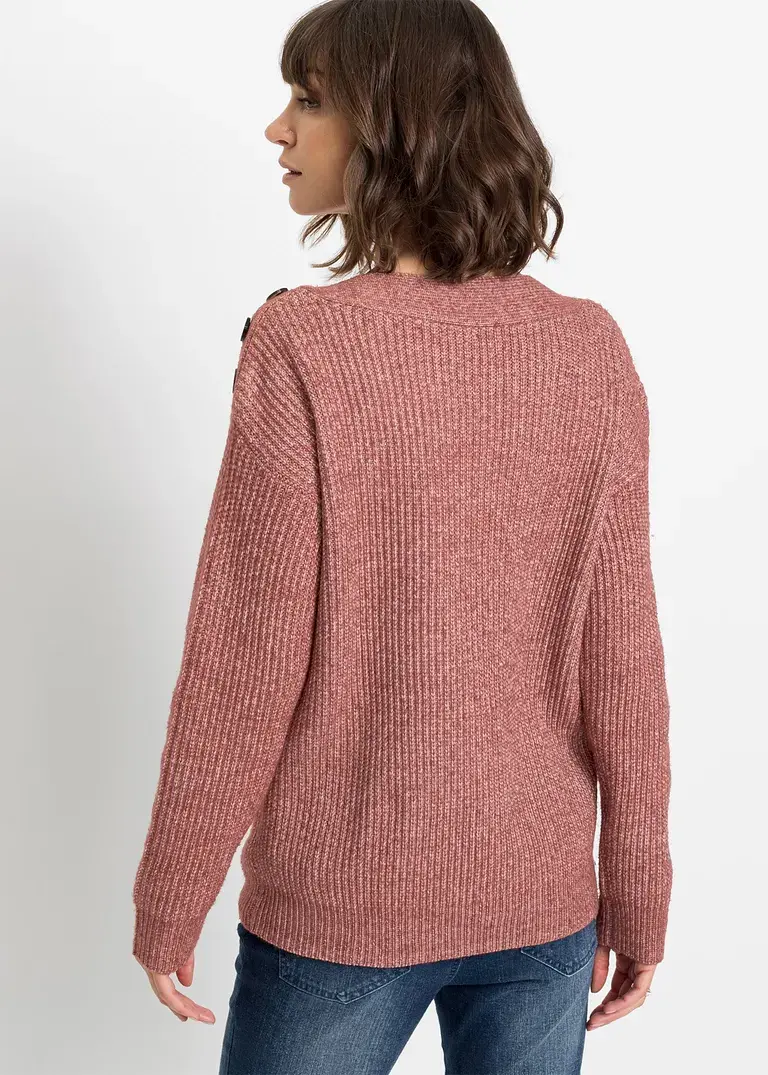 Bonprix Moderner Pullover Mit Knopfverzierung - Rosa - Damen