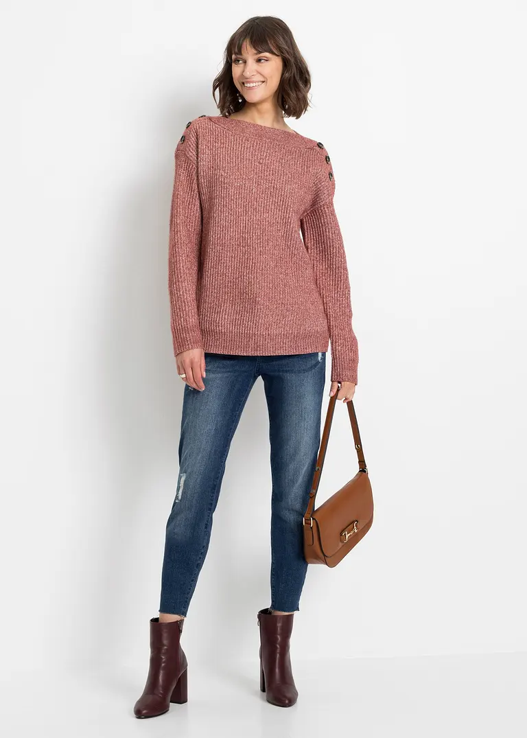 Bonprix Moderner Pullover Mit Knopfverzierung - Rosa - Damen