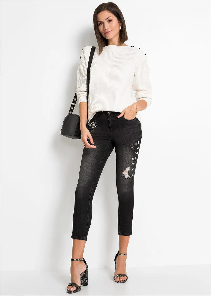 Bonprix Moderner Pullover Mit Knopfverzierung - Weiß - Damen