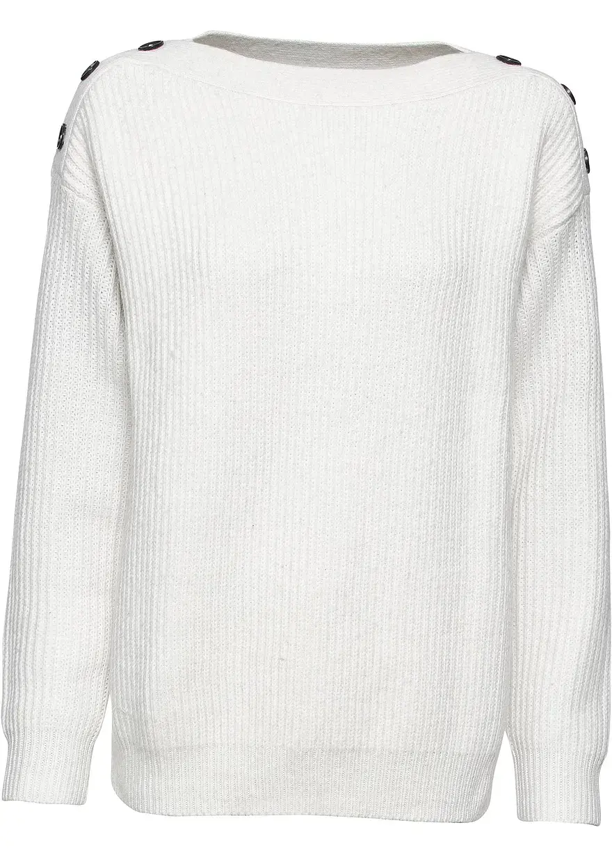 bonprix Moderner Pullover mit Knopfverzierung - weiß - Damen