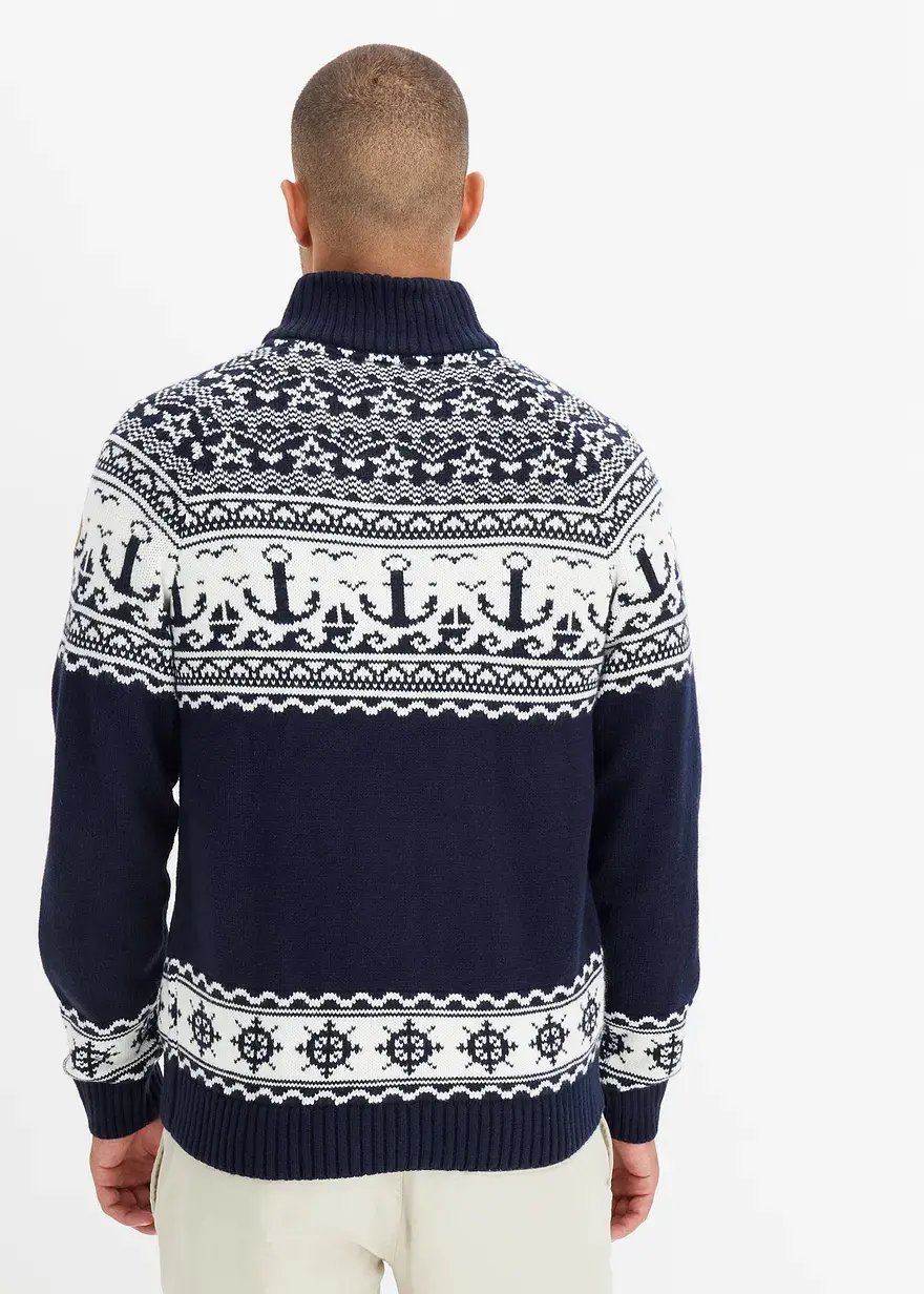 Bonprix Moderner Pullover Mit Troyerkragen Und Reißschlussöffnung - Blau