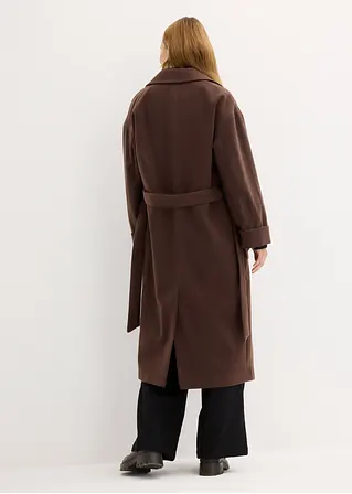 Bonprix Moderner Wollimitat-Mantel Mit Taschen Und Bindegürtel - Braun