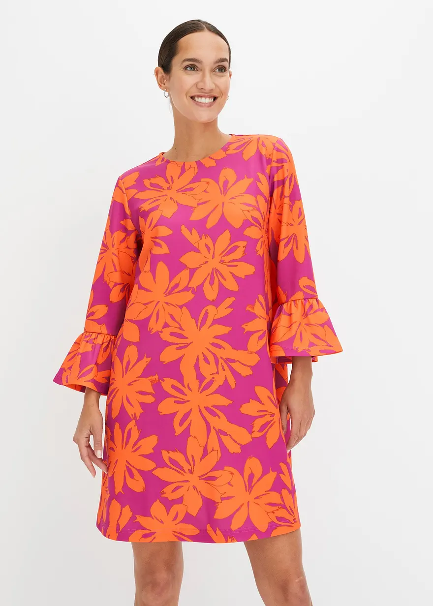 Bonprix Modernes Ausgestelltes Kleid Mit Volantärmeln - Pink