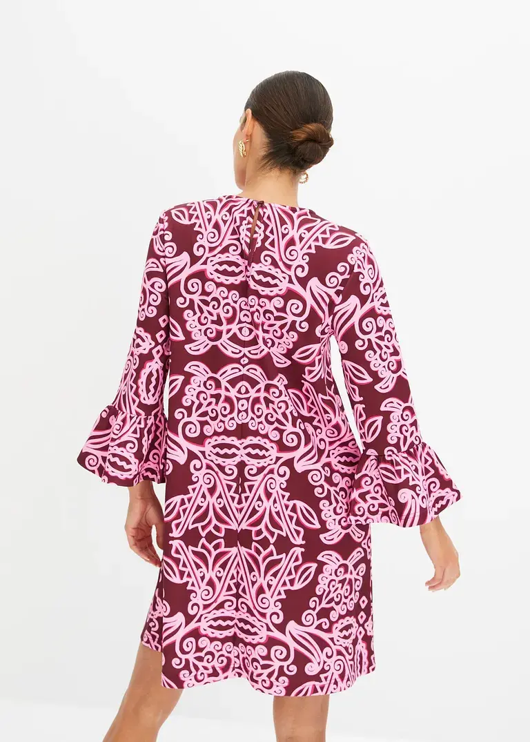 Bonprix Modernes Ausgestelltes Kleid Mit Volantärmeln - Rosa