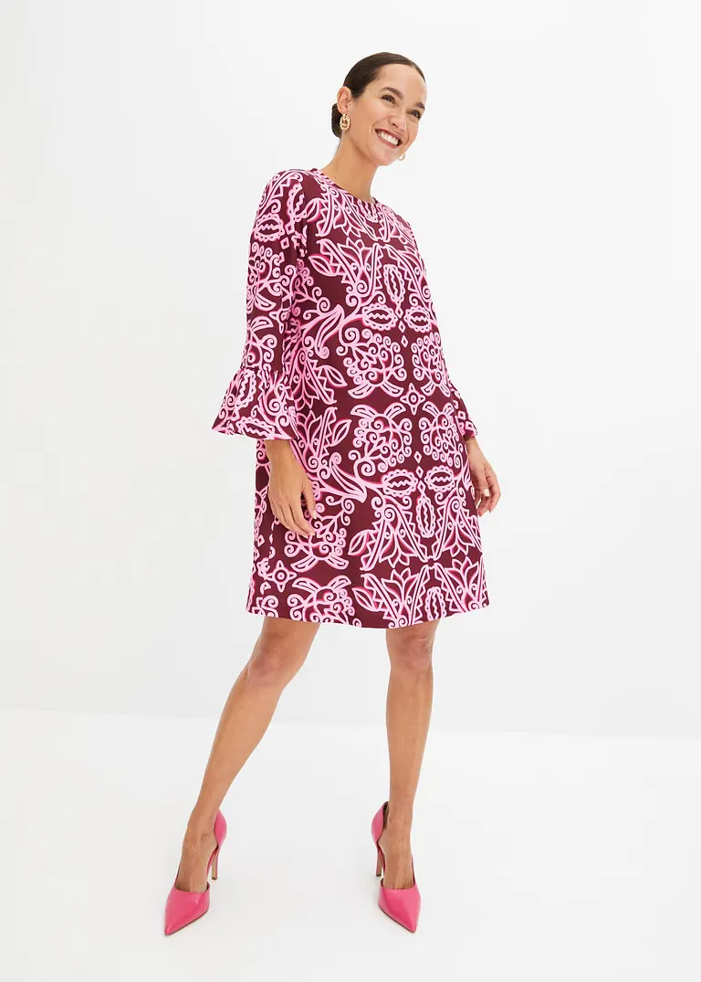 Bonprix Modernes Ausgestelltes Kleid Mit Volantärmeln - Rosa