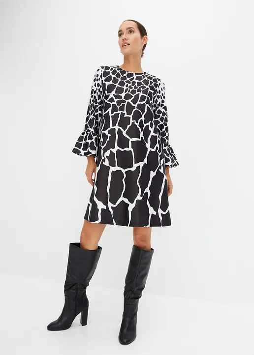 Bonprix Modernes Ausgestelltes Kleid Mit Volantärmeln - Schwarz - Damen
