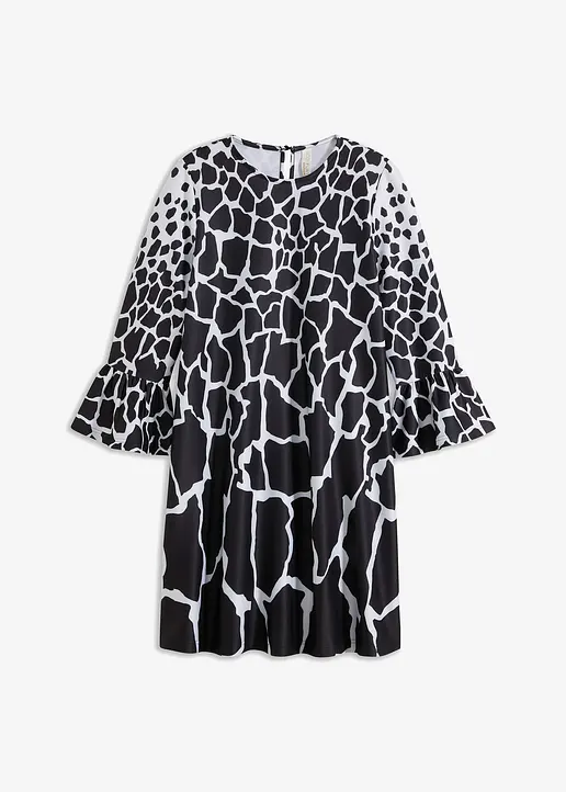 bonprix Modernes ausgestelltes Kleid mit Volantärmeln - schwarz - Damen