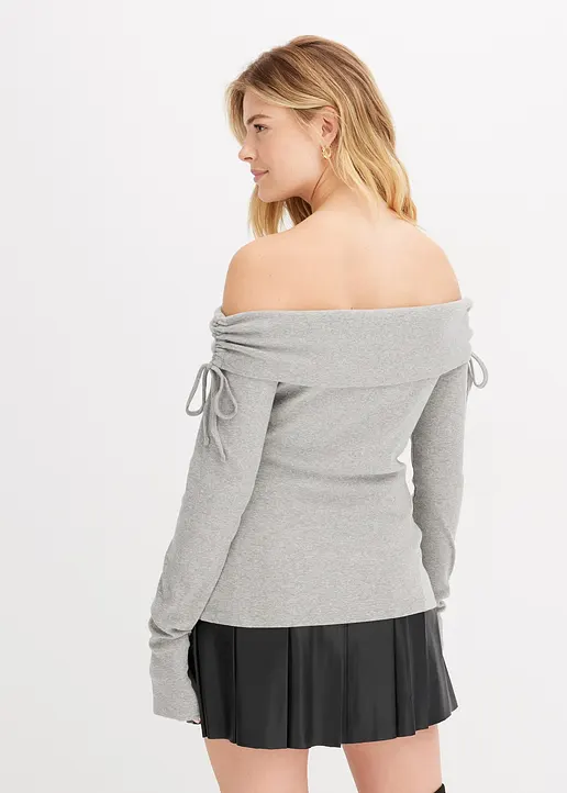 Bonprix Modernes Carmenshirt Mit Schnürdetails Und Knopfleiste - Grau