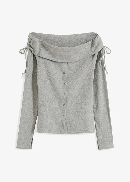 bonprix Modernes Carmenshirt mit Schnürdetails und Knopfleiste - grau