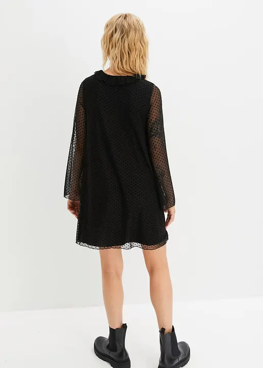 Bonprix Modernes Gefüttertes Minikleid Aus Mesh Und Volants Am Ausschnitt