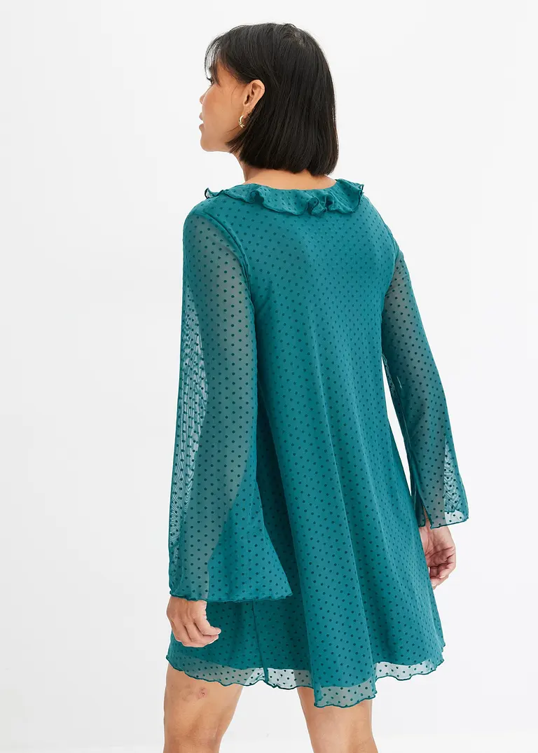 Bonprix Modernes Gefüttertes Minikleid Aus Mesh Und Volants Am Ausschnitt