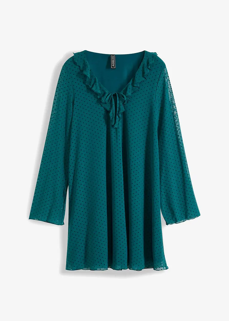 bonprix Modernes gefüttertes Minikleid aus Mesh und Volants am Ausschnitt