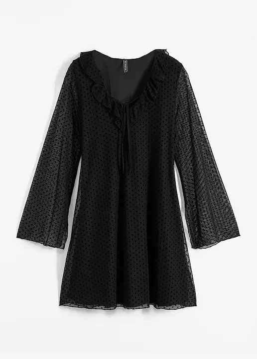 bonprix Modernes gefüttertes Minikleid aus Mesh und Volants am Ausschnitt