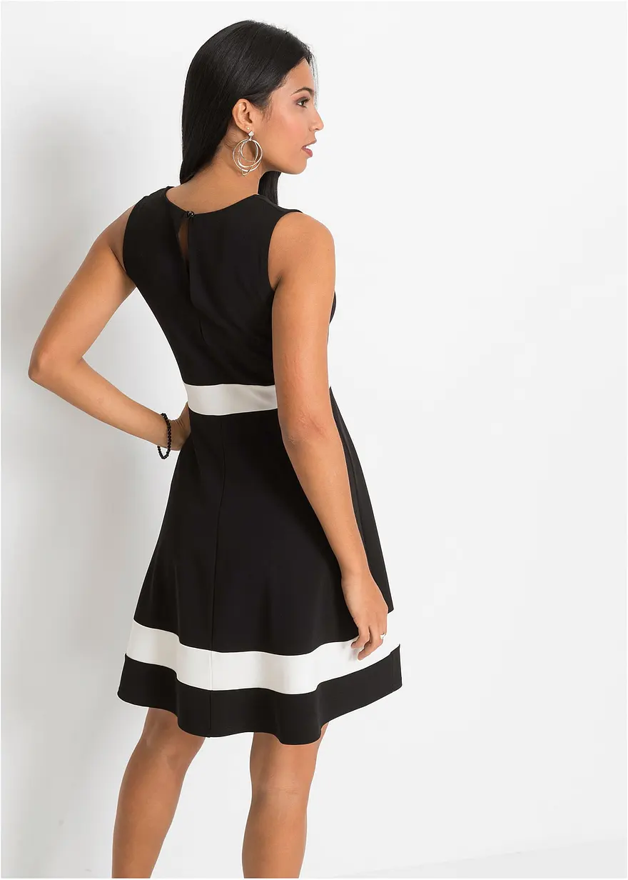 Bonprix Modernes Kleid Farblich Abgesetzt - Schwarz - Damen