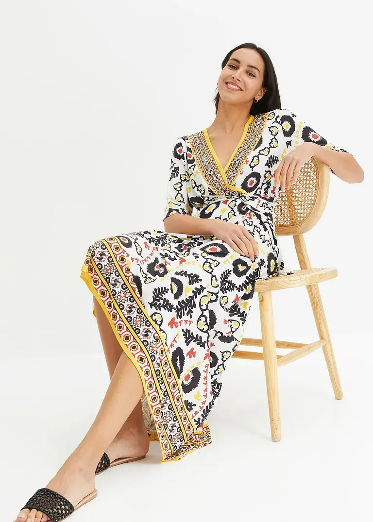 Bonprix Modernes Kleid Mit Auffallendem Muster Zum Binden - Weiß - Damen