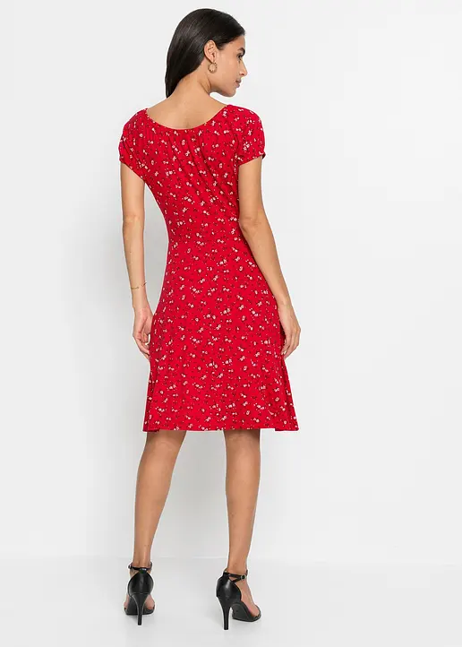 Bonprix Modernes Kleid Mit Ausgestelltem Rockteil Und Schönem Druck - Rot