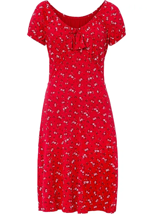 bonprix Modernes Kleid mit ausgestelltem Rockteil und schönem Druck - rot