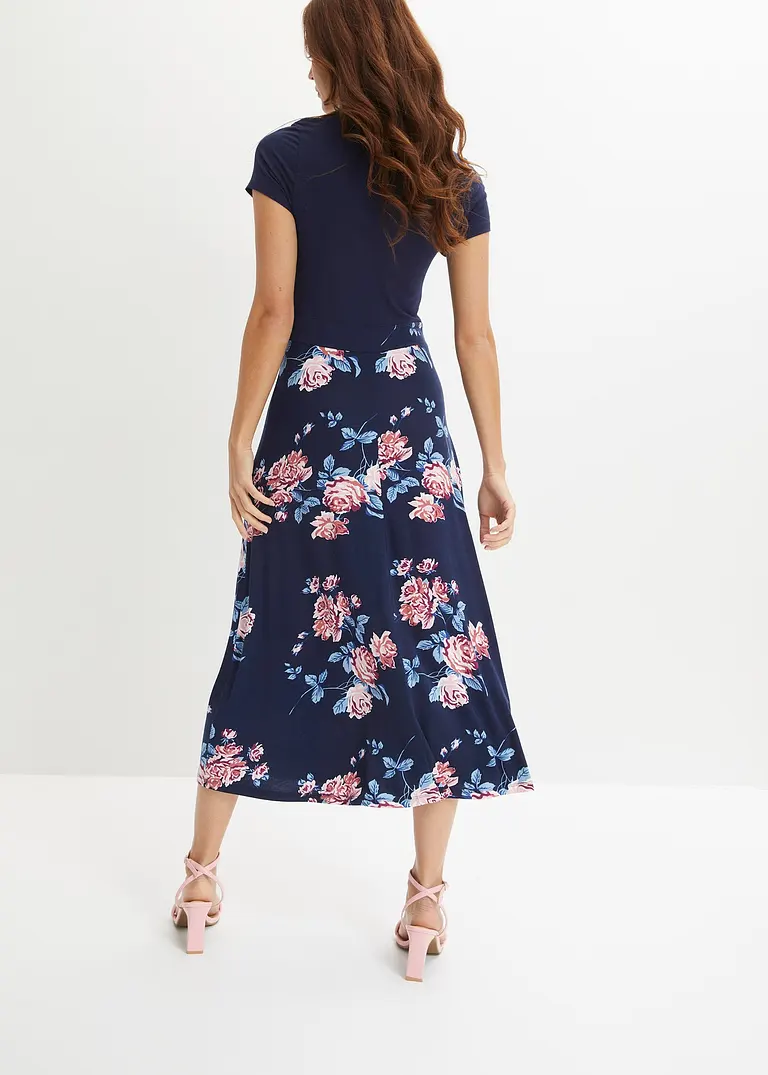Bonprix Modernes Kleid Mit Bedrucktem Rockteil - Blau Petite