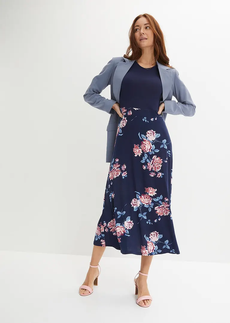 Bonprix Modernes Kleid Mit Bedrucktem Rockteil - Blau Petite