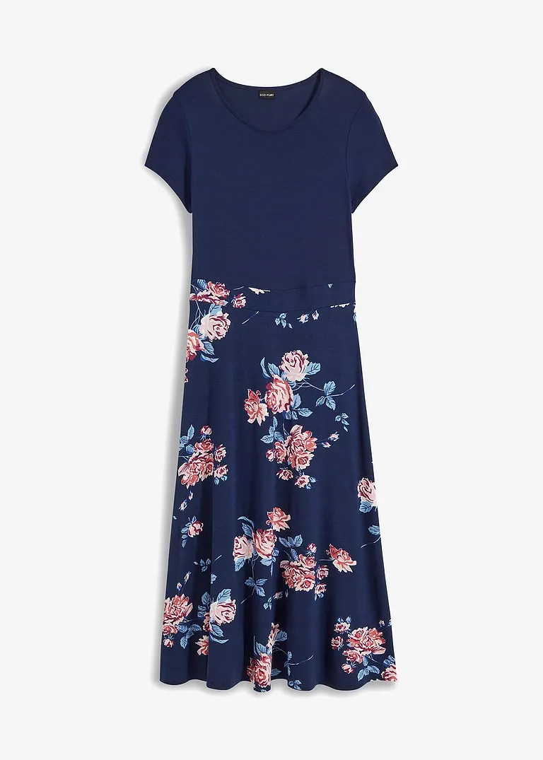 bonprix Modernes Kleid mit bedrucktem Rockteil - blau petite
