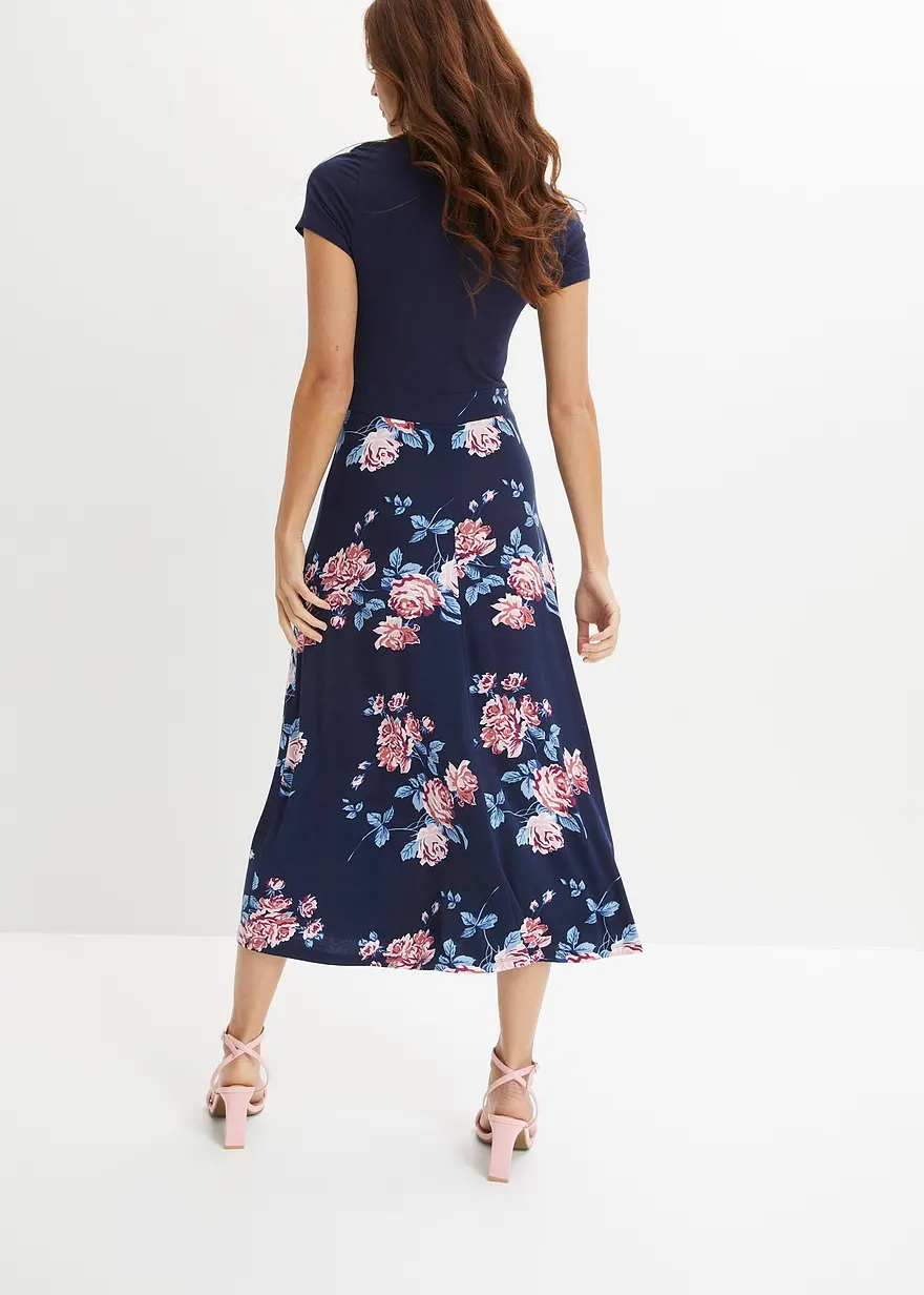 Bonprix Modernes Kleid Mit Bedrucktem Rockteil - Blau Regular