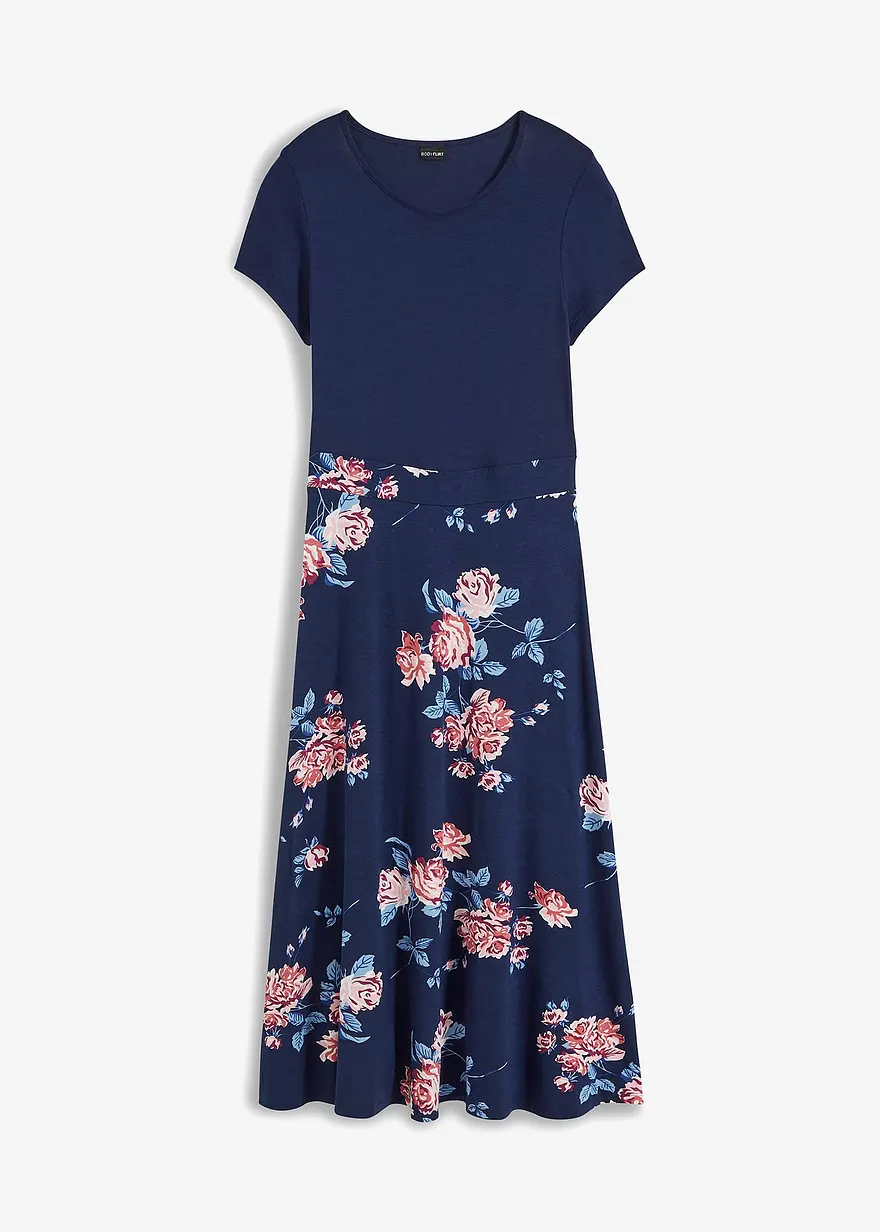 bonprix Modernes Kleid mit bedrucktem Rockteil - blau regular