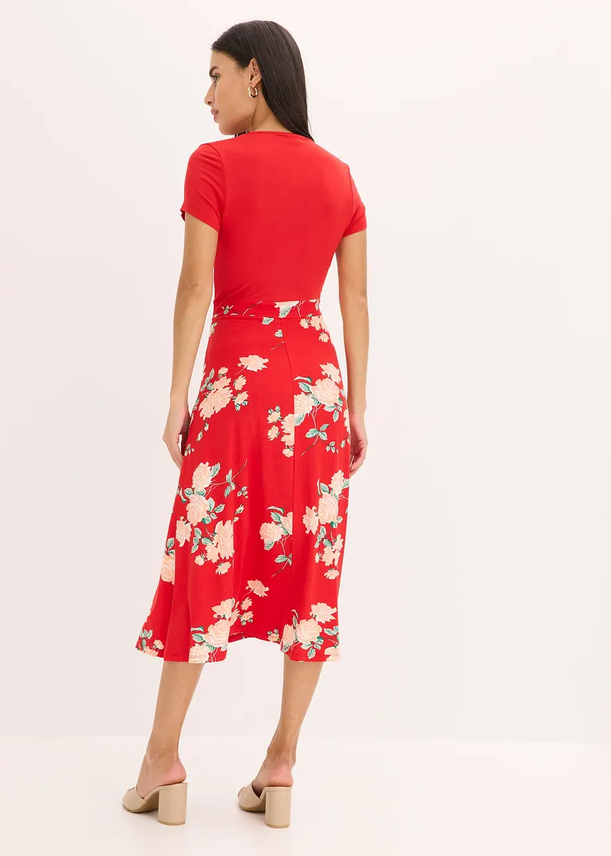 Bonprix Modernes Kleid Mit Bedrucktem Rockteil - Rot Petite