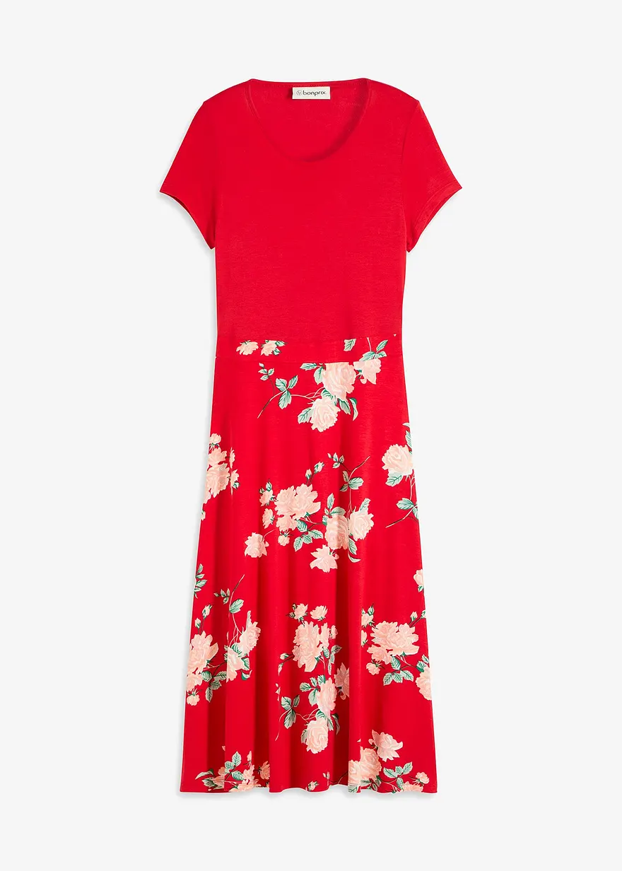 bonprix Modernes Kleid mit bedrucktem Rockteil - rot petite