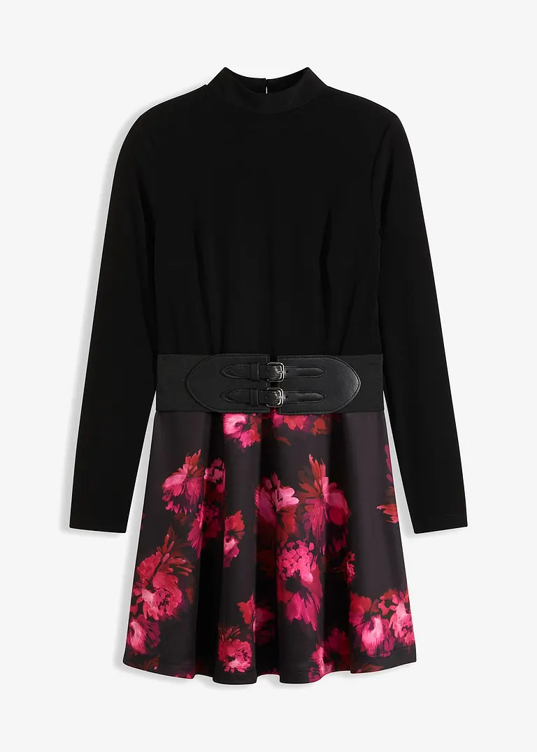 bonprix Modernes Kleid mit breitem Gürtel und Stehkragen. - schwarz