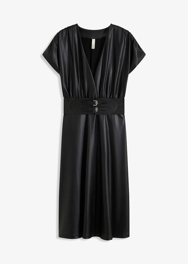 bonprix Modernes Kleid mit breitem Gürtel und tiefem Ausschnitt - schwarz