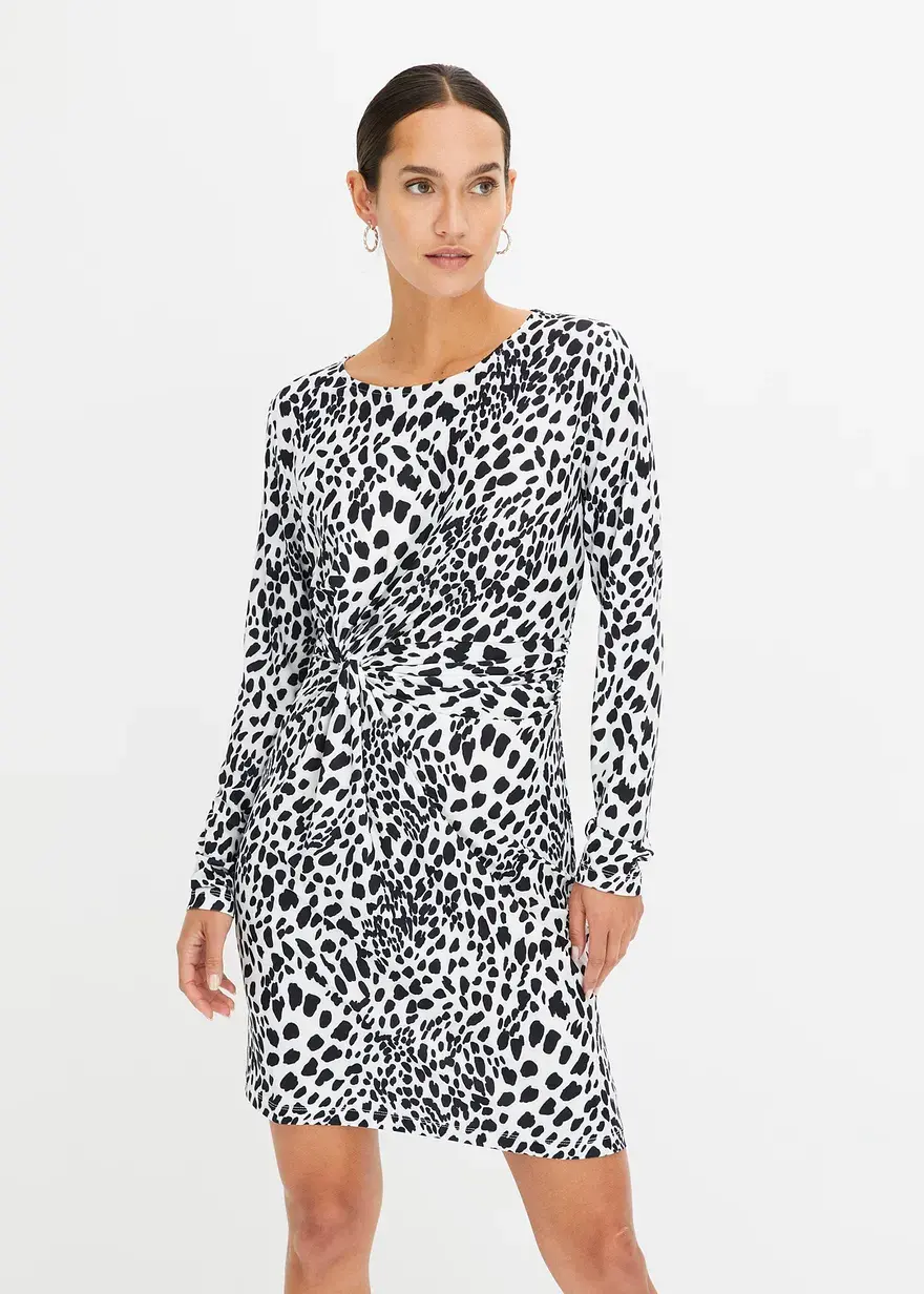 Bonprix Modernes Kleid Mit Drapierknoten In Der Taille - Weiß