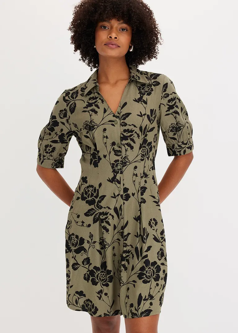Bonprix Modernes Kleid Mit Knopfleiste - Grün Petite - Damen