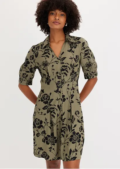 Bonprix Modernes Kleid Mit Knopfleiste - Grün Regular - Damen