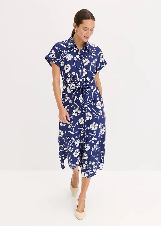 Bonprix Modernes Kleid Mit Knopfleiste Und Bindeband - Blau