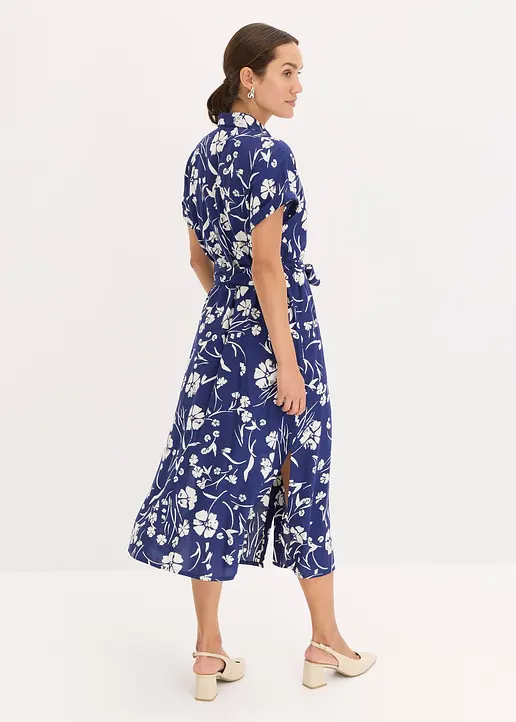 Bonprix Modernes Kleid Mit Knopfleiste Und Bindeband - Blau
