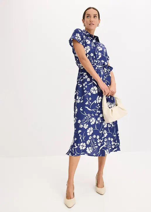 Bonprix Modernes Kleid Mit Knopfleiste Und Bindeband - Blau