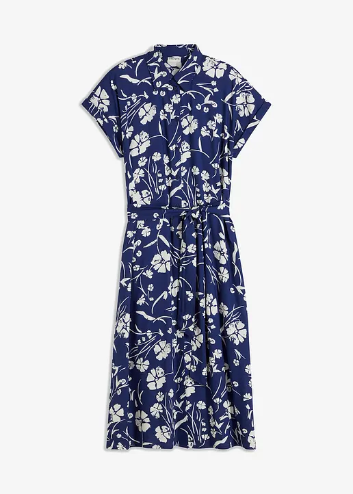 bonprix Modernes Kleid mit Knopfleiste und Bindeband - blau