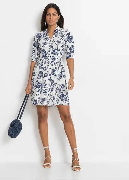 Bonprix Modernes Kleid Mit Knopfleiste - Weiß Petite - Damen