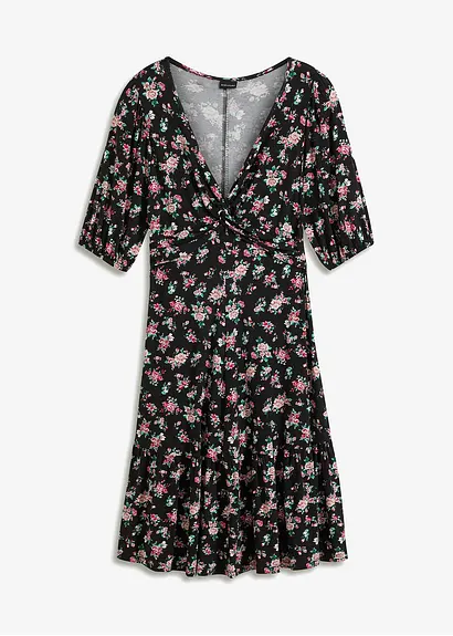 bonprix Modernes Kleid mit Raffung Volant und Puffärmel - schwarz