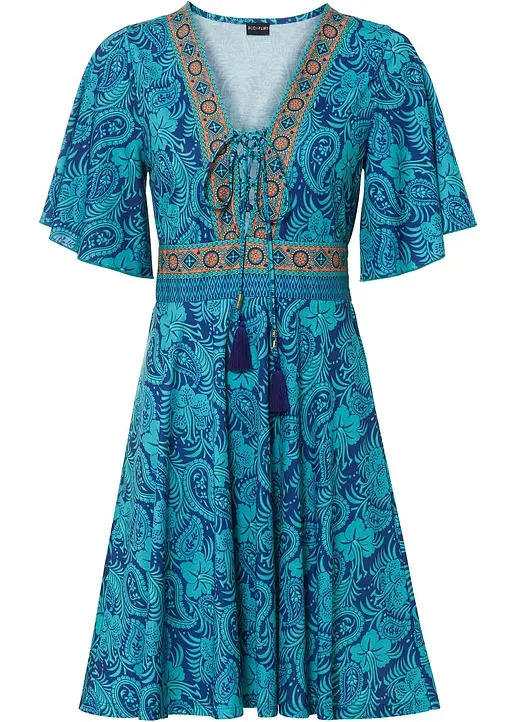 bonprix Modernes Kleid mit Schnürung und Bindeband - blau