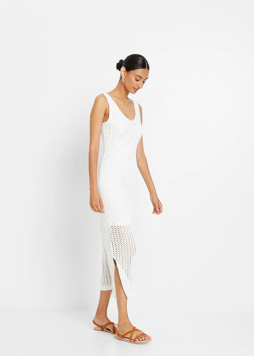 Bonprix Modernes Kleid Mit Schnürung Und Schlitzen - Weiß
