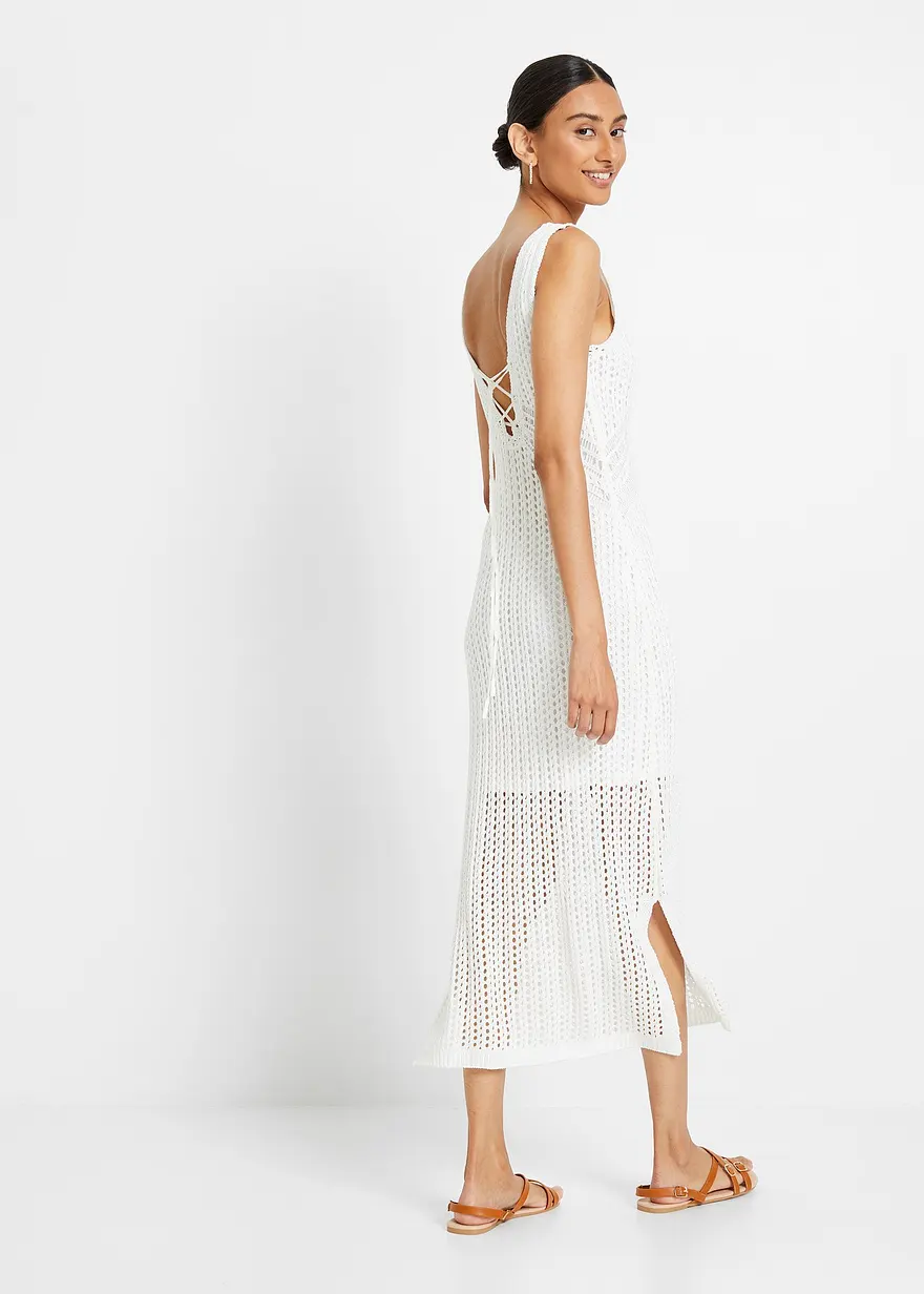 Bonprix Modernes Kleid Mit Schnürung Und Schlitzen - Weiß