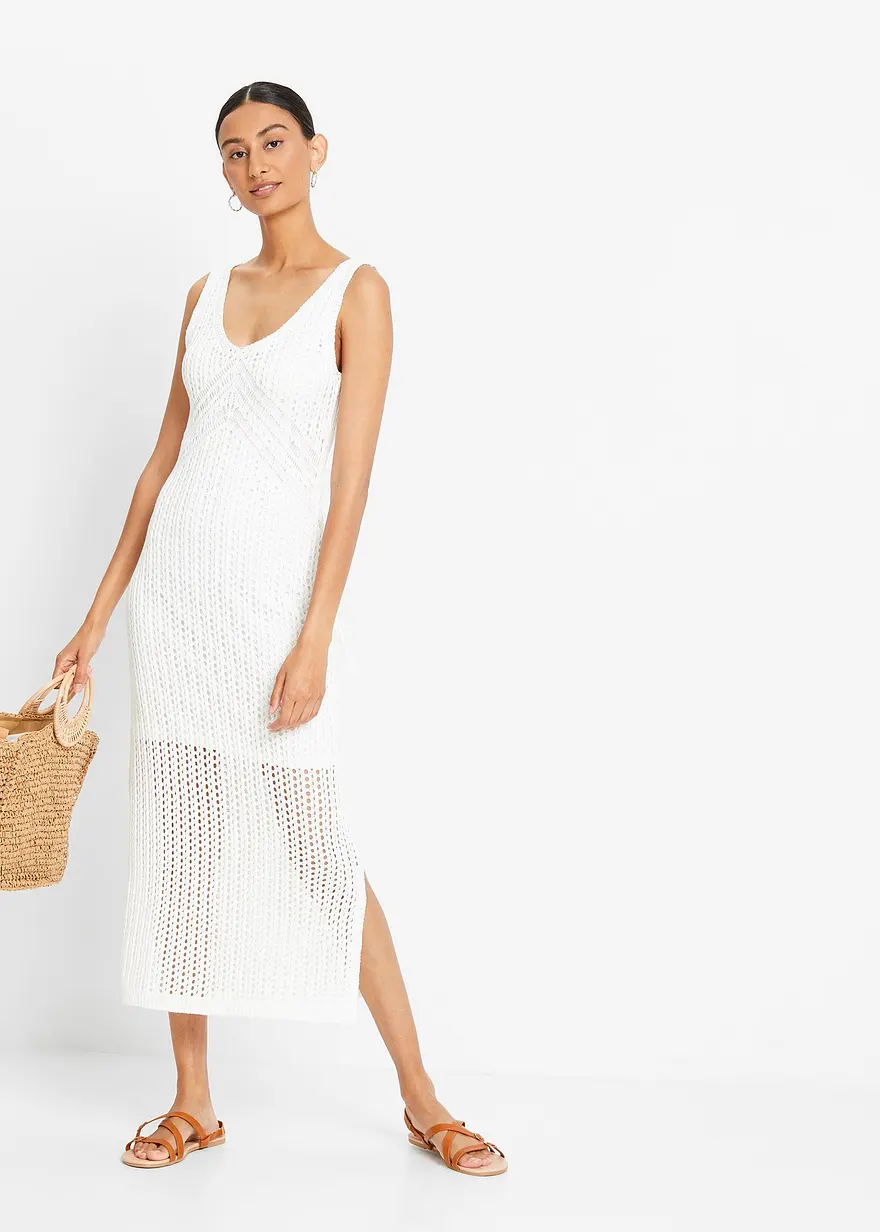 Bonprix Modernes Kleid Mit Schnürung Und Schlitzen - Weiß