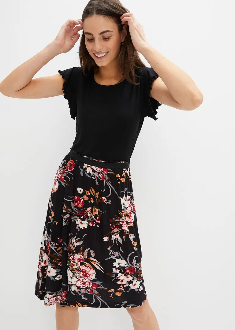 Bonprix Modernes Kleid Mit Schönem Druck - Schwarz - Damen