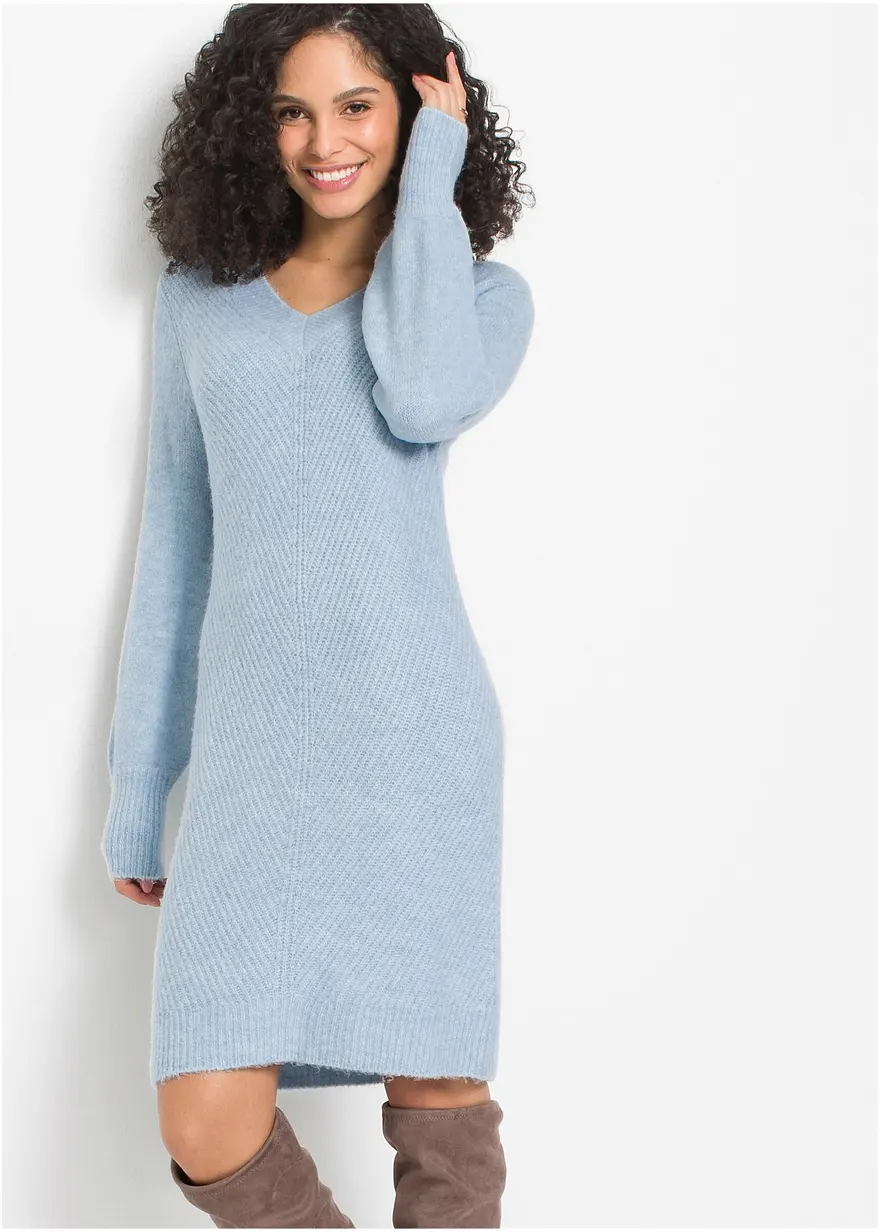 Bonprix Modernes Kleid Mit Tiefem Ausschnitt - Blau - Damen