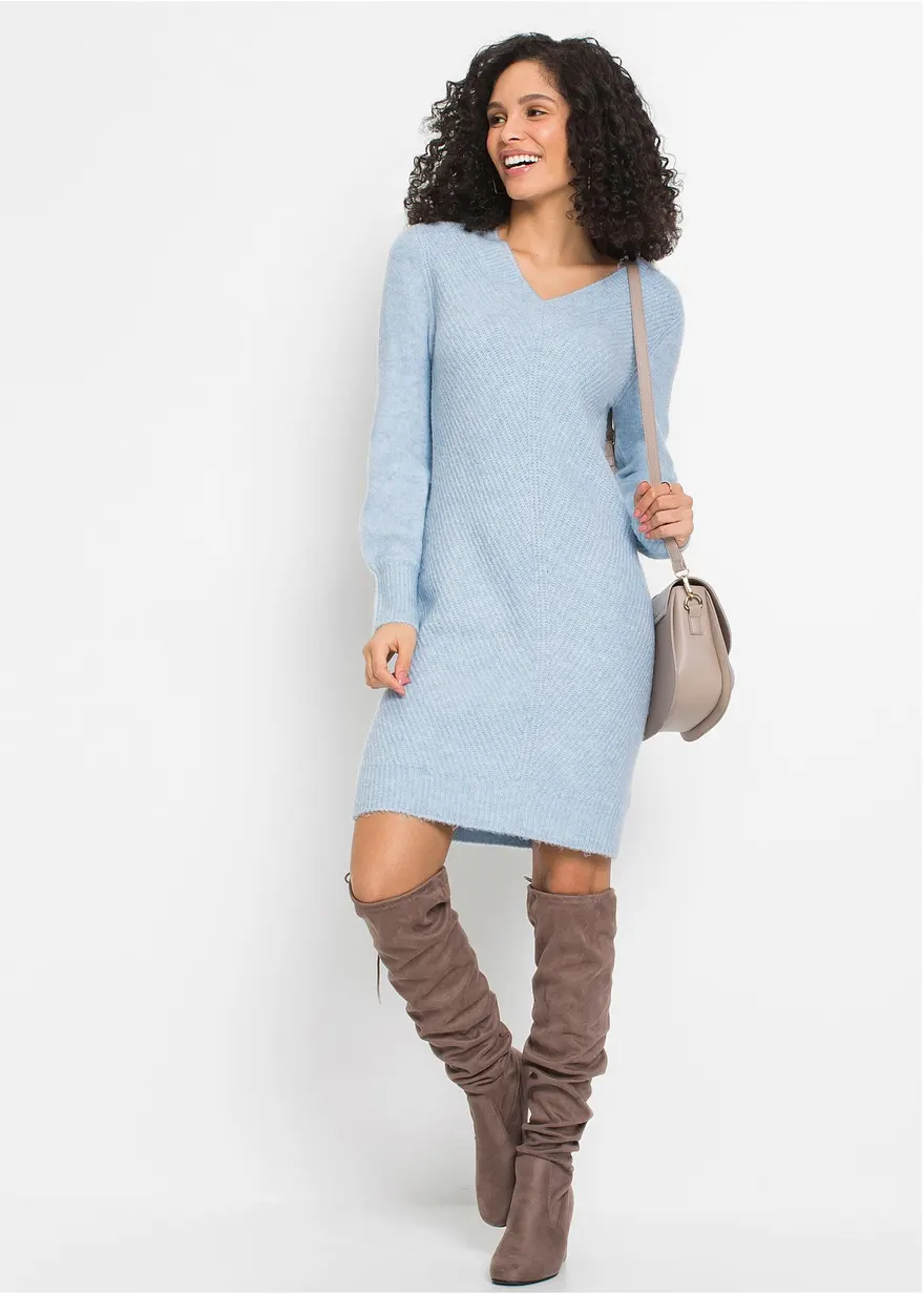 Bonprix Modernes Kleid Mit Tiefem Ausschnitt - Blau - Damen